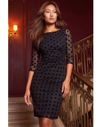 Roman - Polka Dot Ruched Stretch Dress - Lyst