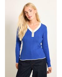 Wallis - Petite Contrast Trim Fine Knitted Jumper - Lyst