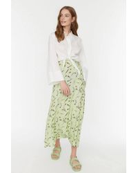 WOVCOR - High Waist Floral Midi A Line Skirt W/ Seam Detail - Lyst