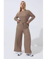 Yours - Stripe Ribbed Wide Leg Trousers - Lyst