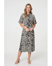 Izabel London - Animal Print 1/2 Flare Sleeve Midi Dress - Lyst