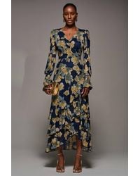 Jolie Moi - Long Sleeve Ruffle Hem Mesh Maxi Dress - Lyst