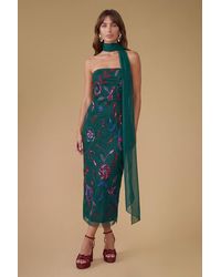 Oasis - Petite Floral Embellished Mesh Midaxi Dress - Lyst