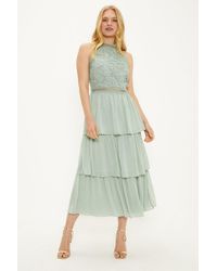 Oasis - Lace Tiered Halter Neck Midi Bridesmaids Dress - Lyst