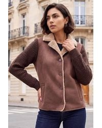Roman - Faux Shearling Knit Cardigan - Lyst