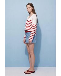 Dilvin - Striped V-Neck Ribbed Knit Sweater - Lyst