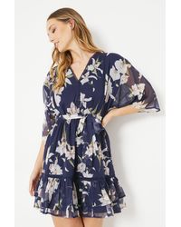 Oasis - Floral Kimono Sleeve Mini Dress - Lyst