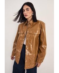 Nasty Gal - Western Vinyl Faux Leather Shoulder Pad Shirt - Lyst