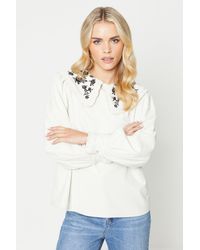 Oasis - Petite Cord Embroidered Collar Detail Top - Lyst