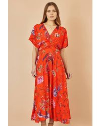Yumi' - Viscose Bird & Floral Print Kimono Midi Dress - Lyst