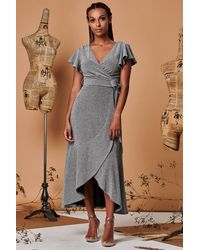 Jolie Moi - Metallic Effect Ruffle Hem Maxi Dress - Lyst