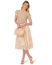 Adrianna Papell - Crew Neck Pointelle Wavy Striped Scalloped Edge Sweater Dress - Lyst