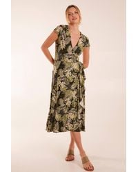 Blue Vanilla - Tropical Print Wrap Front Midi Dress - Lyst