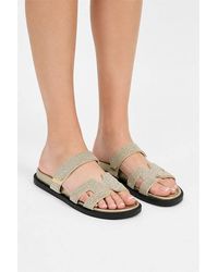 Miss Diva - Calla H Shape Velcro Strap Diamante Flat Sliders - Lyst