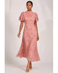 Jolie Moi - High Neck Angel Sleeve Chiffon Maxi Dress - Lyst