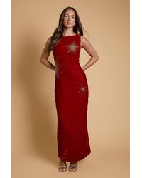 Oasis - Celestial Velvet Embellished Midaxi Dress - Lyst
