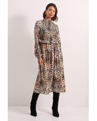 Dorothy Perkins - Animal Shirred Bodice Frill Detail Midi Dress - Lyst