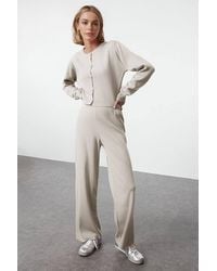 WOVCOR - Two-Piece Knit Lounge Set – Cropped Cardigan & Wide-Leg Pants - Lyst