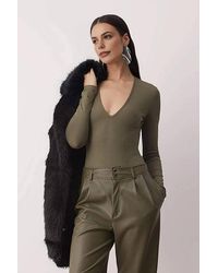 WOVCOR - Deep V-Neck Long Sleeve Knit Bodysuit - Lyst