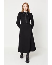 Oasis - Contrast Stitch Scallop Collar Belted Ponte Midi Dress - Lyst