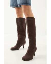 MissPap - Faux Suede Square Toe Stiletto Heel Knee Boots - Lyst