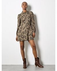 Apricot - Leaf Print Shirt Mini Dress - Lyst