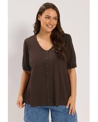 Yours - Button Front Puff Sleeve Top - Lyst