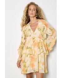 Apricot - Floral Chiffon Ruffle Mini Dress - Lyst