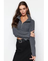 WOVCOR - Super Crop Knit Sweater W/ Zipper Detail - Lyst