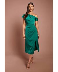 Coast - Off Shoulder Satin Side Tie Midi Dress - Lyst