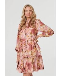 Izabel London - Floral Long Sleeve Short Shirt Dress - Lyst