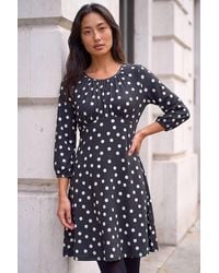 Roman - Petite Polka Dot Gathered Stretch Dress - Lyst