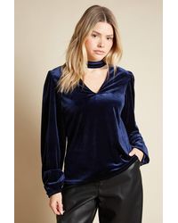 Dorothy Perkins - V Neck Blouson Sleeve Velvet Top - Lyst