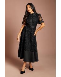 Coast - Petite Satin Trim Lace Shirt Midi Dress - Lyst