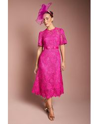 Coast - Lace Midi Dress With Bow Belt - Lyst