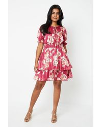 Oasis - Floral Chiffon Shirred Waist Mini Dress - Lyst