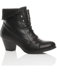 AJVANI - Mid Cuban Heel Pixie Lace Up Granny Ankle Boots - Lyst
