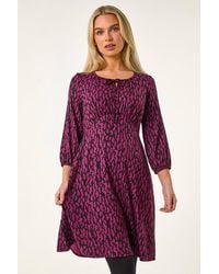 Roman - Petite Abstract Tie Front Stretch Jersey Dress - Lyst