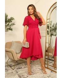 Double Second - Angel Sleeve Lace High Low Hem True Wrap Dress - Lyst