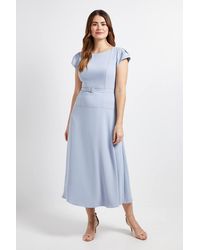 Wallis - Crepe Belted Cap Sleeve Midi Dress - Lyst
