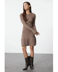 WOVCOR - Ribbed Pleated Mini Knit Dress - Lyst
