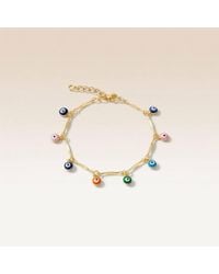 The Colourful Aura - Plated Dainty Evil Eye Protection Charm Beaded Dangly Adjustable Bracelet - Lyst