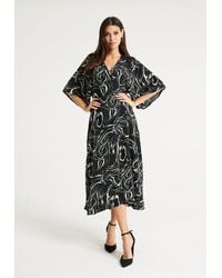 Liquorish - Scribble Print Maxi Wrap Dress W/ Kimono Sleeves - Lyst