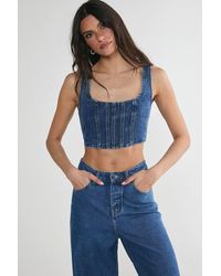 Nasty Gal - Lace Back Detail Denim Corset Top - Lyst