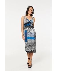 Liquorish - Animal Print Lace Detail Midi Dress - Lyst