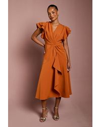 Coast - Petite Short Sleeve V Neck Wrap Front Midi Dress - Lyst
