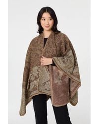 Izabel London - Printed Open Front Relaxed Poncho - Lyst