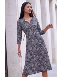 Roman - Petite Paisley Tie Neck Dress - Lyst