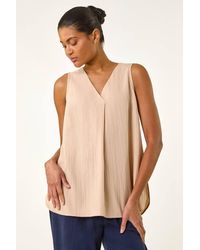 Roman - Textured Pleat Front Vest Top - Lyst