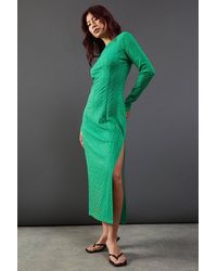 Warehouse - Jersey Jacquard Slash Neck Scoop Back Midi Dress - Lyst